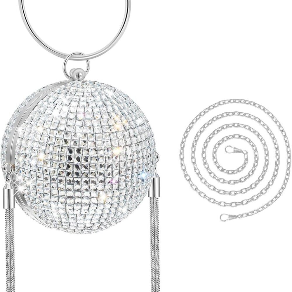 Women Rhinestone Disco Ball Purse Evening Clutch Crossbody for Parties